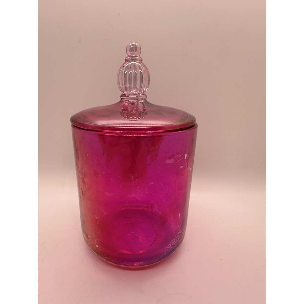 Voluspa‎ Pink Glass Apothecary Jar with Lid 6" Iridescent Candle Container